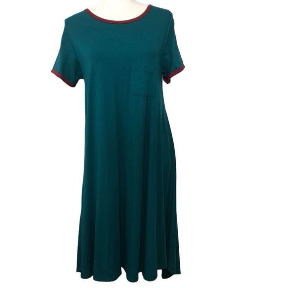 Lularoe Carly Swing Dress Green Burgandy size small - Picture 9 of 9